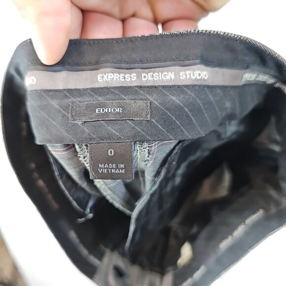 EXPRESS Editor Wool Pants Womens Size 0 Straight Crop Y2K Cuffed Gray Pink Plaid - Picture 3 of 15